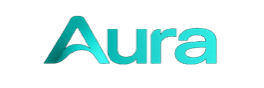 Aura Version — teal A-shaped logo with an integrated audio waveform on a black background